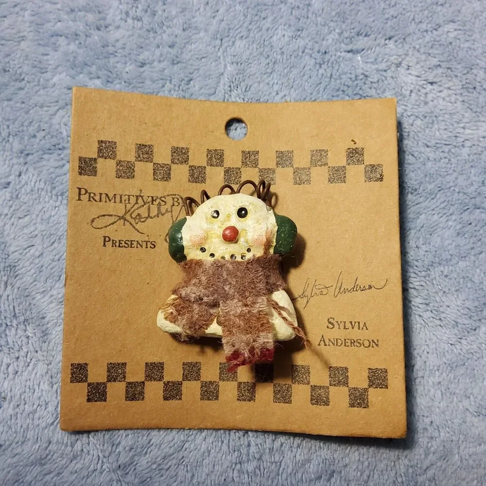 NEW Primitives by Kathy Sylvia Anderson Snowman Pin Brooch Wire Hair Scarf 2